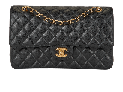Medium Double Classic Flap, &pound;5,100, Handbags, Black, Caviar Leather, Front view